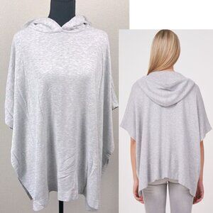 Joan Vass Hooded Poncho Boxy Heathered Grey Hoodie Loose Fit Wrap Sweatshirt OS